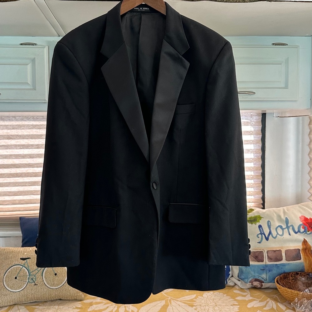 Cricketeer Mens Black Wool Tuxedo Jacket Satin Peak‎ Lapel Formal Blazer Classic
